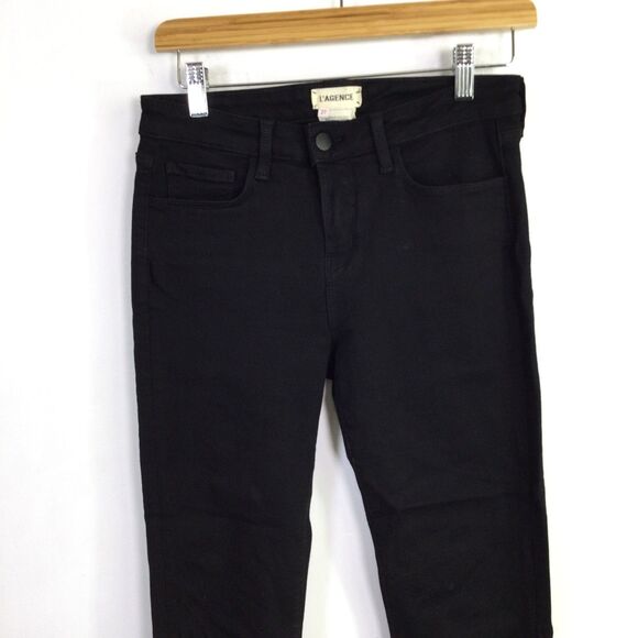 L'AGENCE Womens Margot Skinny Jeans Denim Mid Rise Zipper Details Black Size 27 - Picture 6 of 16